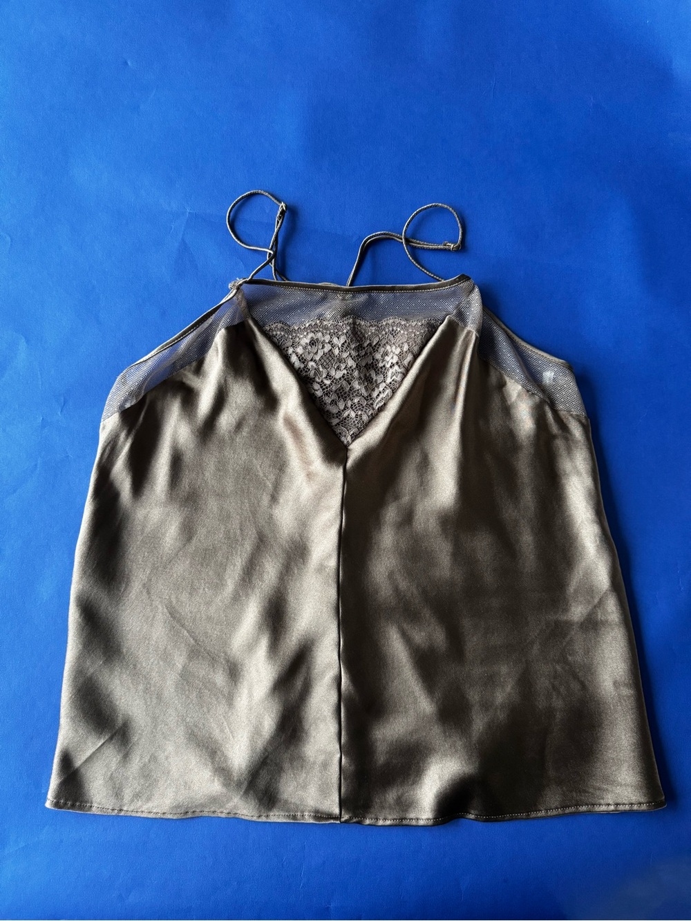 Victoria's Secret 90%Silk Charcoal Satin Lace-Trim Camisole  S